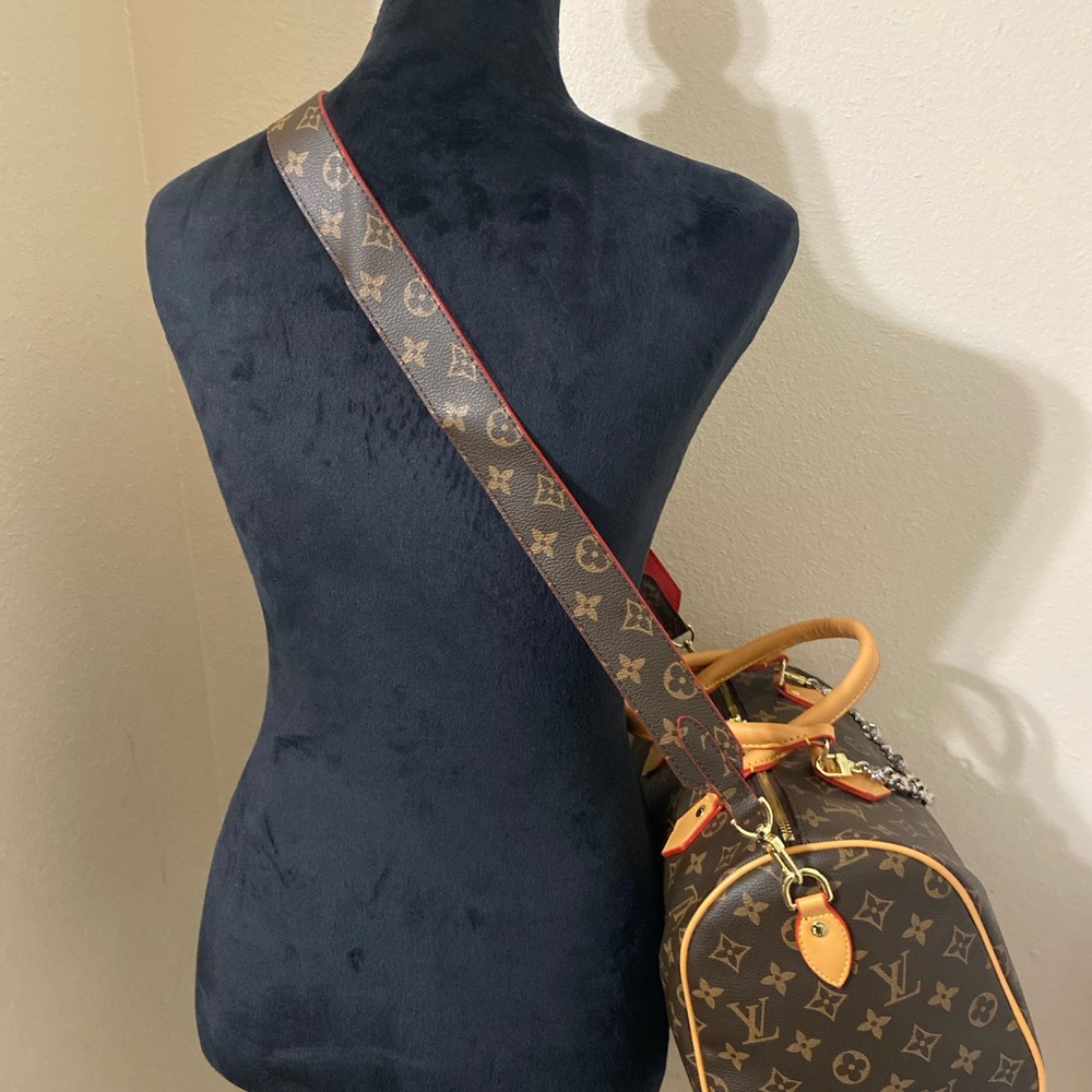 Fashion Bag Monogram Speedy-Style Brown Canvas Top-Handle Bag - Picture 11 of 16